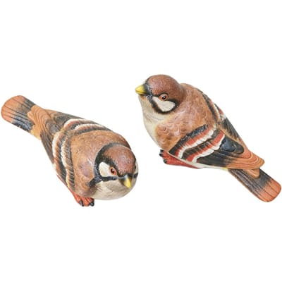 1 Paar Vogelornamenten Realistische Waterdichte Hars Compacte Vogelbeelden voor Buiten Bloempot Boekenplank Decoratie Bruin beige