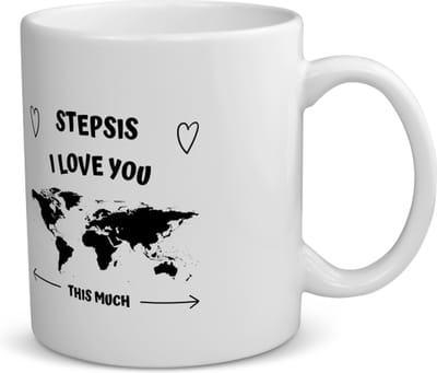 Akyol - stepsis i love you this much koffiemok - theemok - Zus - geweldige stiefzus - liefste stiefzus - verjaardag - cadeau - kado - bedankje - geschenk - 350 ML inhoud