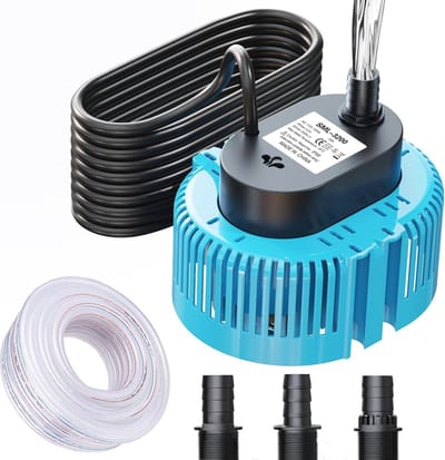 SnelShoppen - Submersible Pomp 75W - Vuilwaterpomp 3000 l/h - Max. 3.20 m - Inclusief 5m Slang & 7.5m Stroomkabel - Platte Zuiging - 3 Adapters - Blau