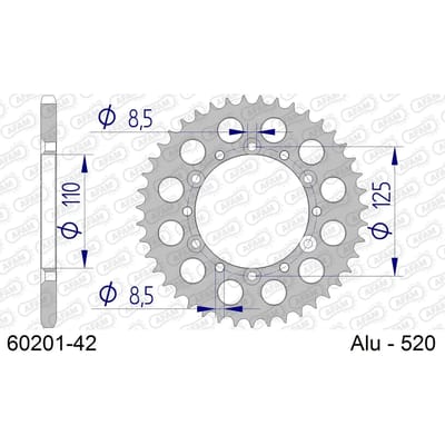 Aluminium tandwiel achter Afam 520 42 dents