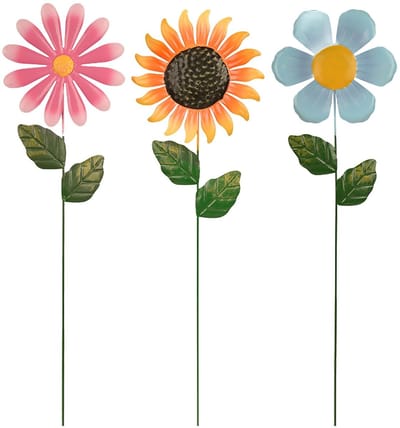 Dailygoods- Tuindecoratie Rustiek Design - 3 Zonnebloemen - Tuinbeelden voor Buiten - Tuinornamenten - Decoratie voor Binnenplaats - Met Schroefgaten voor Bevestiging - Tuinornament