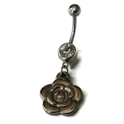 Aramat Jewels | Piercings | Zilveren Navelpiercing met Rozenhanger | | | |10mm | Staal | Volwassenen | Verkleurd niet