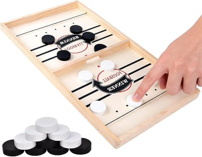 Interactief schaakbordspel van hout, 2-in-1 airhockeytafel en shuffleboard voor gezinsplezier, feestjes en kantooractiviteiten