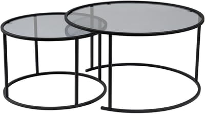 Asir - Salontafelset - Zwart, grijs - 100% gehard glas - 80 x 80 x 43 cm