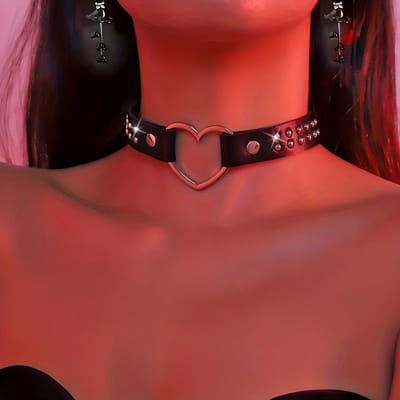 Y2K Punk Gotisch Hart Stud Pu Leer Choker Ketting Voor Vrouwen - Sexy Geen Plating Dagelijkse Sieraden red