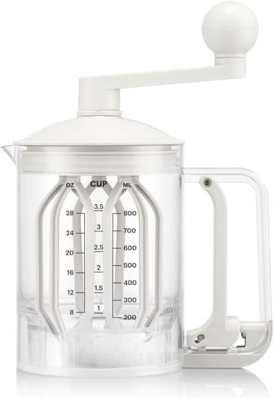 Famanu - Pancake Mixer en Beslagdispenser Wit, geïntegreerde meting, BPA-vrije kunststof mixerfles voor pannenkoeken en crêpes, gemakkelijk te gieten