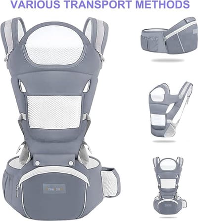 Draagzak Ergonomisch met Heupzitting, Katoenen Draagzak voor Dorsaal en Ventraal, Lichtgewicht Ademend, Verstelbare Hoofdsteun voor Baby's en Kinderen van 0 tot 48 Maanden (3,5 tot 25 kg)