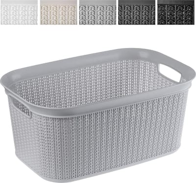 Wasmand, multifunctionele mand, 27 l, wasmand van kunststof, opbergmand, wasmand voor badkamer, veel kleding, accessoires, speelgoed, wasbox (grijs)
