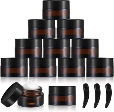 Set van 12 Amber Kleurige 20ml Glazen Cosmetische Potjes, Herbruikbare Mini Container voor Crèmes, Lotions en Nagelkunst Accessoires