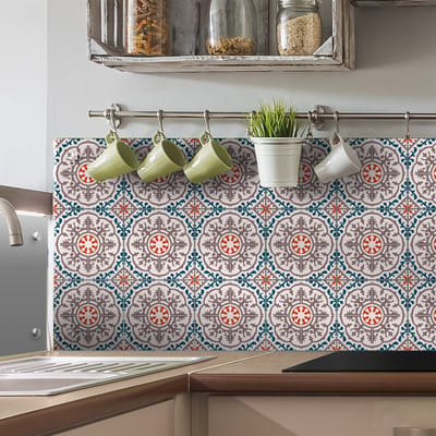 Zelfklevende tegelmuurstickers voor keuken en badkamer - 9 cementtegelstickers, Azulejos Crisanto - 9 stickers, 10x10cm