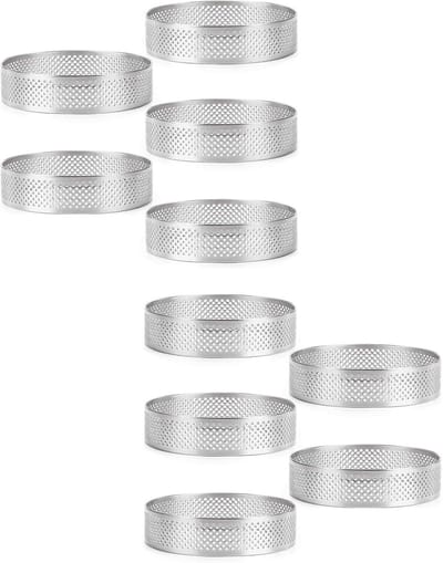 Taartring Set - Dessert Ringen - Desserts Vormen - Met Perforaties - 10 Stuks - Zilver