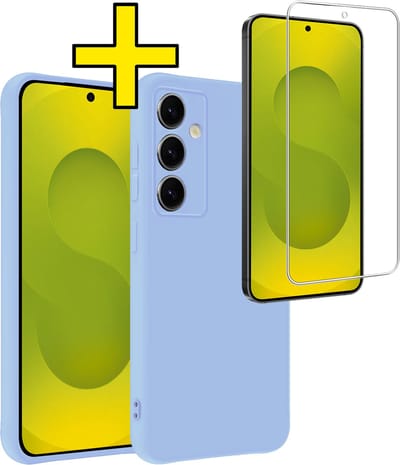 Hoesje - Met Screenprotector - Geschikt voor Samsung Galaxy S25 FE - Sterk & Shockproof - Back Cover - Siliconen Case - Telefoon Hoes - Telefoonhoesjes - Lichtblauw
