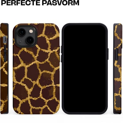 Casetastic hoesje geschikt voor Apple iPhone 13 mini - MagSafe - Dubbellaagse bescherming - Afrikaanse Giraffenprint - Fashion Case - Zwart Bruin Goud Olijfgroen