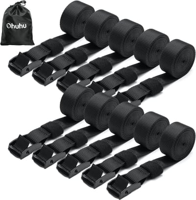 Spanbanden Set - Bevestigingsriemen - Lading Zekeren - 250 Kg Belastbaar - 2.5 Meter Lengte - Zwart