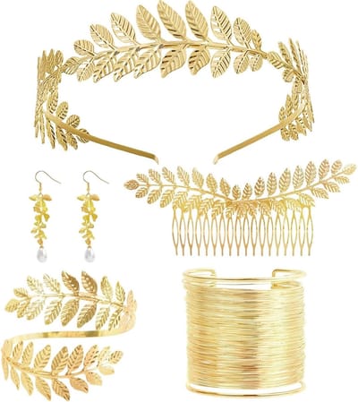 Griekse Godin Kostuum Sieraden Set met Bladeren, Oorbellen, Haaraccessoires en Armband voor Feest en Cosplay