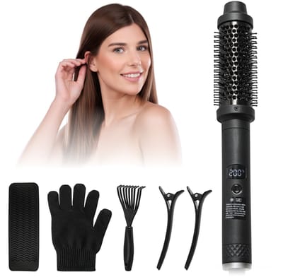 Kioki Thermal Brush Deluxe incl. accessoires - 38mm Keramische Warmte borstel - Fohn borstel - Krul borstel - Stijl borstel - tot 200°C - met klipjes en hittebestendige mat