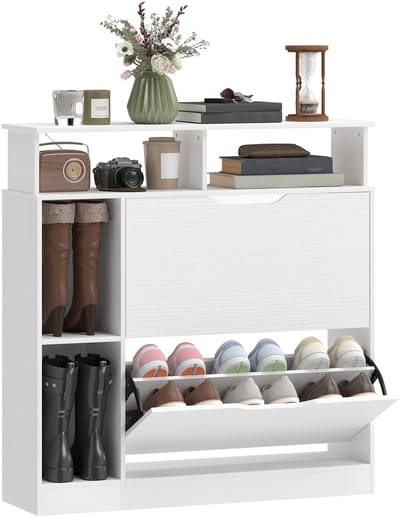 HOMCOM Neerklapbare Schoenenkast-Spaanplaat, MDF-89L x 25B x 92H cm-Wit