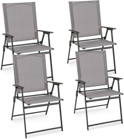 COSTWAY Set van 4 tuinstoelen, klapstoelen met weerbestendige stof, balkonstoelen met armleuningen, terrasstoelen voor tuin, achtertuin en balkon