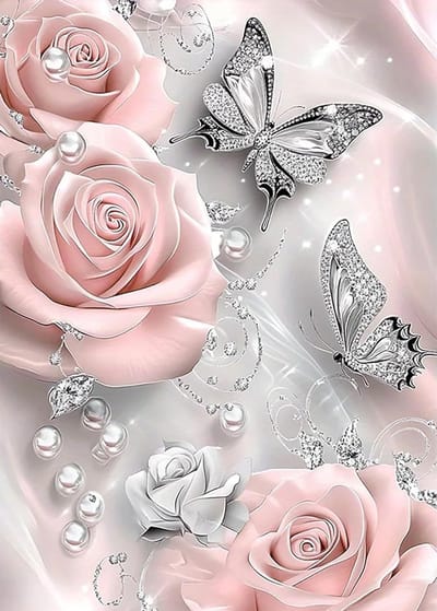 5D Diamant Schilderen Vlinder met Roze Rozen - DIY Rond Diamant Schilderset voor Volwassenen en Beginners, Volledige Diamanten Wanddecoratie en Cadeaus voor Thuis, 30 x 40 cm