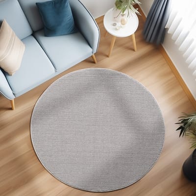 Rond Flycarpets Laagpolig vloerkleed - Gevlochten - Handgeweven Look - Zilver 120x170 cm