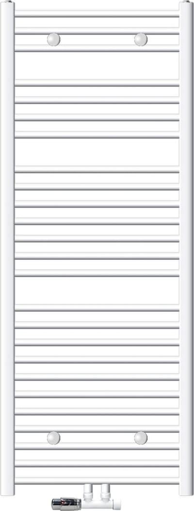 Badkamerradiator Sahara 600x1500 mm wit gebogen met middenaansluiting en set voor wandaansluiting