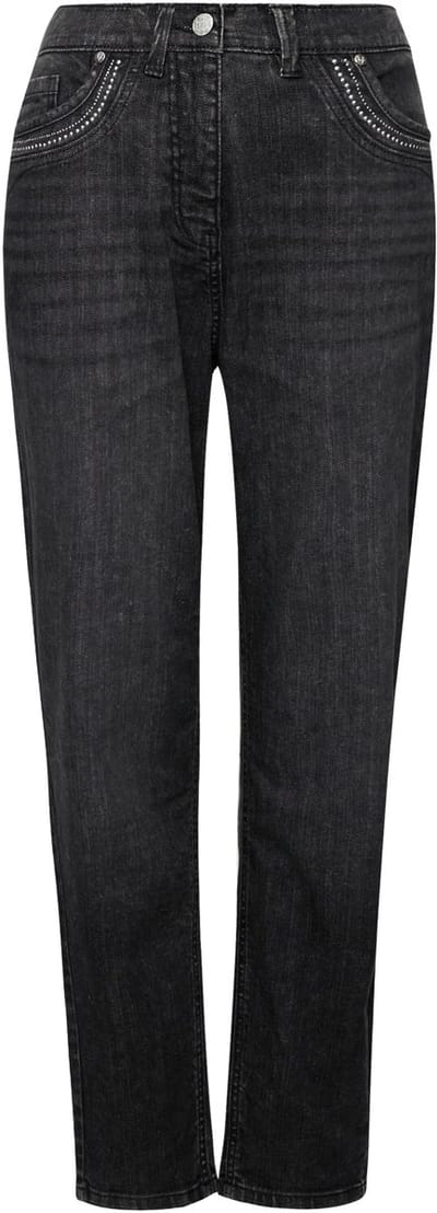Ulla Popken - Dames - Mom jeans wijde pijpen sierstuds comfortabele tailleband - Donkergrijs denim - Maat 42