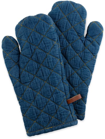 CH&F Jeans Denim Ovenwant Blauw | 18x33 cm | Set van 2 | Hittebestendig tot 250°C | Ovenhandschoen met Ophanglus | Duurzaam Keukentextiel