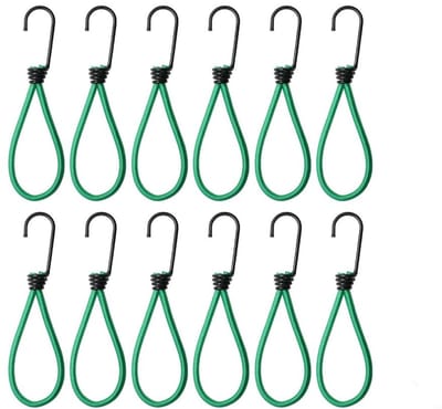 Snelbinders met Haak - 12 stuks - Elastisch touw - Elastisch touw met haken - Snelbinders - Spanelastiek - Geschikt voor het vastzetten van kampeertenten en bagagenetten - 15cm - Groente