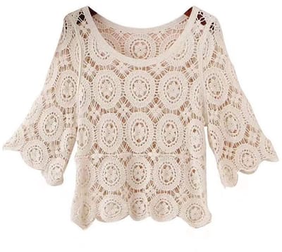 Allecto - Gehaakte T-Shirt - Boho Hippie - Losse Pasvorm - Beige - Strand Blouse - Zomer Top - Geschikt voor Dames - One Size