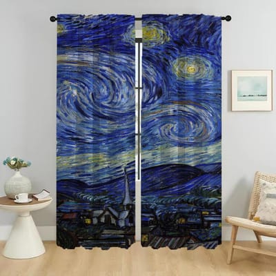 Van Gogh Anti-muggen Gordijnen 2 Stuks Tule voor Slaapkamer Afscheiding Raamgordijn Elegante Kamergordijnen Shades Woonkamer Keuken W50xH70cmx2pcs-CL gray