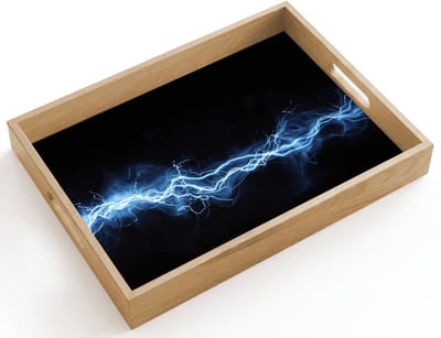 Dienblad hout 40x30 cm - Schootdienblad - Gaming - Bliksemflits - Blauw - Energie - Borrelplank rechthoek - Plateau dienbladen