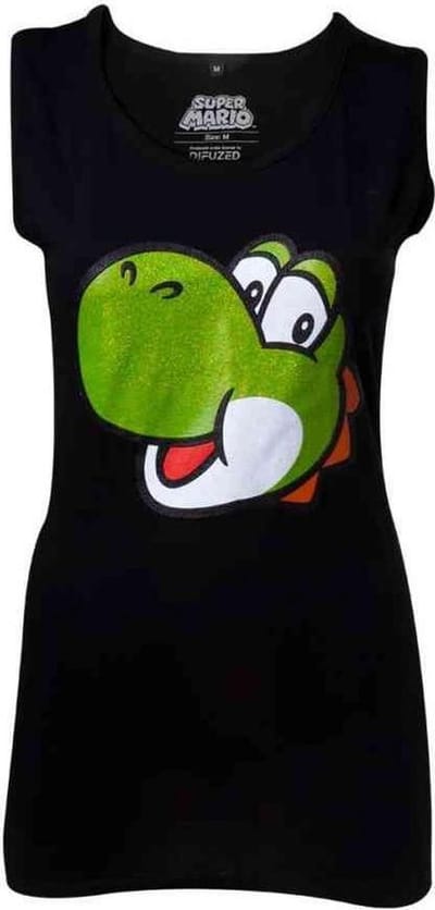 Nintendo Super Mario Tanktop -S- Yoshi Glitter Zwart
