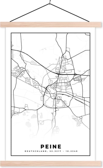 Posterhanger incl. Poster 40x60 cm - Schoolplaat - Plattegrond - Peine - Kaart - Stadskaart - Textielposter - Blanke latten - Stadskaart