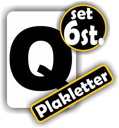Jerma - Plakletters - Q - Sticker – 6 st - Vinyl - 5 x 7 cm - Zwart - Weerbestendig - Zelfklevend