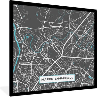 Fotolijst incl. Poster - Marcq-en-Barœul - Stadskaart - Kaart - Plattegrond - Frankrijk - 40x40 cm - Posterlijst