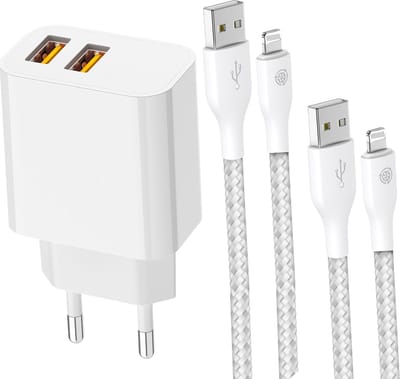 Usb adapter 2 Poorten + Kabel geschikt voor iPhone 14 / 13 / 12 / 11 - Usb naar Lightning - Oplader geschikt voor iPhone