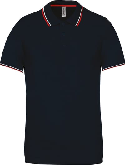 Heren Polo 'Pique' Kariban Collectie maat S Donkerblauw/Rood/Wit
