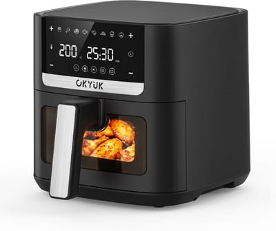 OKYUK Airfryer / Heteluchtfriteuse 6L - BPA vrij - Met Kijkvenster - Digitaal Touchscreen - 8 Voorgeprogrammeerde Menu's - 1200W - Anti-aanbaklaag - Zwart