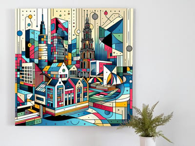 Modern groningen schilderij | Gronings Urbanisme: Hedendaagse Kunst in de Noordelijke Stad | Kunst - 30x30 centimeter op Dibond | Foto op Dibond