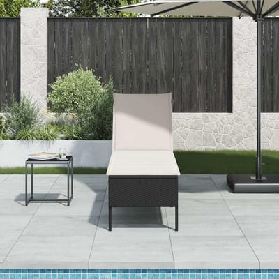 vidaXL - Ligstoel - met - kussen - zwart - 55x200x44cm - polyrotan