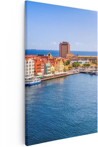 Artaza Canvas Schilderij Willemstad - 20x30 cm - Klein - Wanddecoratie Curacao - Muurdecoratie Kleurrijke Gevels - Schilderijen Op Canvas Haven