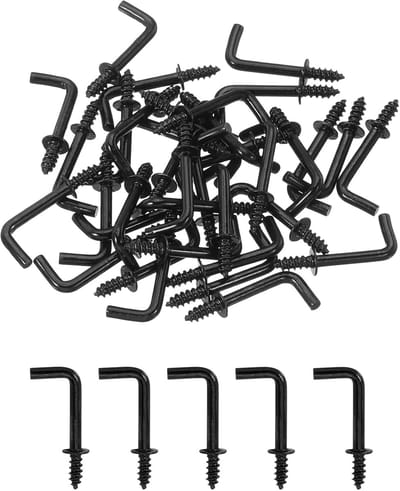 Haakse haken, 50 stuks 1/2 inch L-vormige schroefhaken, schroefhaken, haakse metalen schroefhaken in 7 vormen om op te hangen, zwart
