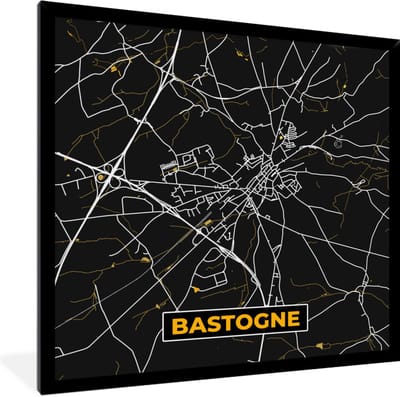 Fotolijst incl. Poster - Stadskaart - Plattegrond - Bastogne - Goud - Kaart - 40x40 cm - Posterlijst