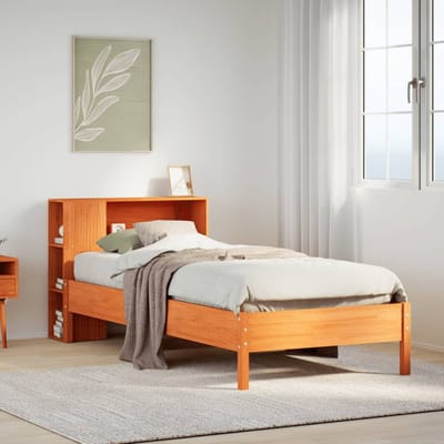 vidaXL - Bed - met - boekenkast - zonder - matras - grenenhout - wasbruin - 100x200 - cm