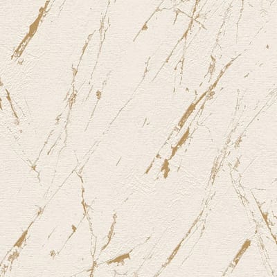 Steen tegel behang Profhome 393364-GU vliesbehang gestructureerd in marmerlook en metalen accenten beige goud 5,33 m2