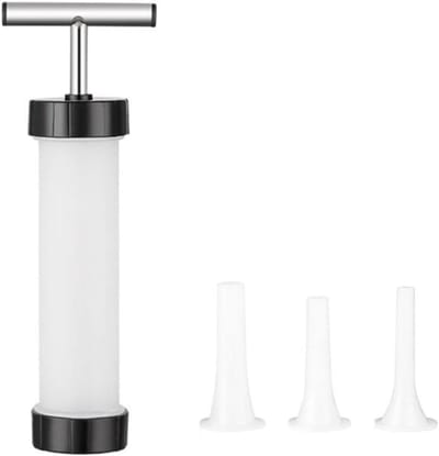 Handmatige worstmachine - Worstmaakmachine - Vulmachine - Inclusief drie maten vulkoppen - Worstvulling - Kunststof - 10,6 x 6,8 x 30,2 cm - Geschikt voor thuis, kamperen en buitenkeuken - Transparant