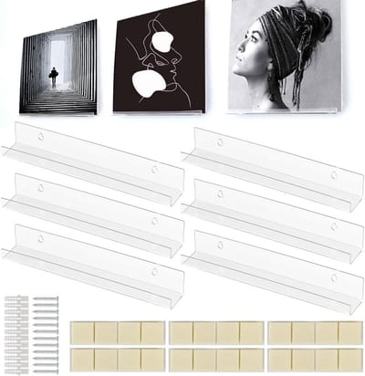 Transparante Vinyl Houder voor Muur - Pack van 6 - 30.5 x 4.3 x 4.2 cm - Acryl Platen Rack met Schroeven