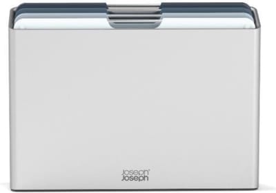 Joseph Joseph Folio™ Snijplankenset 4-delig – Large – Lichtblauw – Kleurgecodeerd – Met Opbergstand – RVS Handgrepen