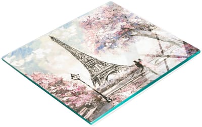 Decoratieve glazen snij- en serveerplank met Eiffeltoren-motief (Parijs) 60x52 cm