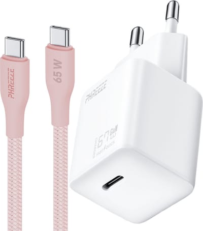 65w oplader met kabel - usb C snellader - Oplaadstekker - usb C naar usb C - 1 meter - Roze